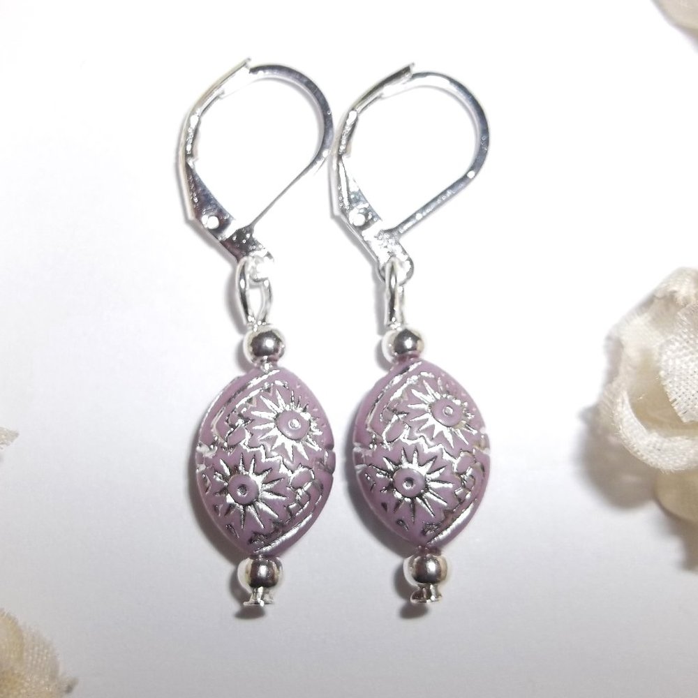 Lilac Purple and Silver Earring Small Dangle Drop Jewelry Gift Idea for Her C353